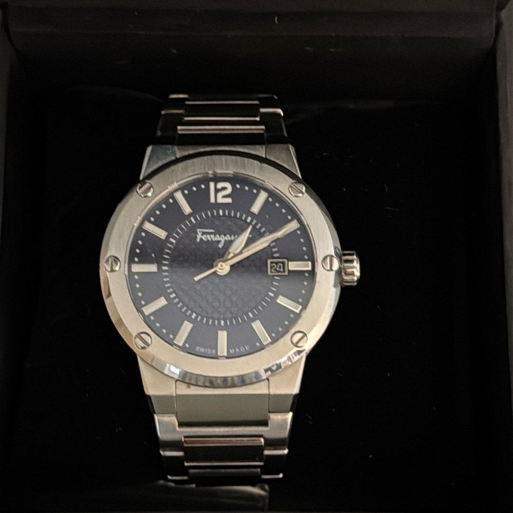 Ferragamo Silver and Blue Watch